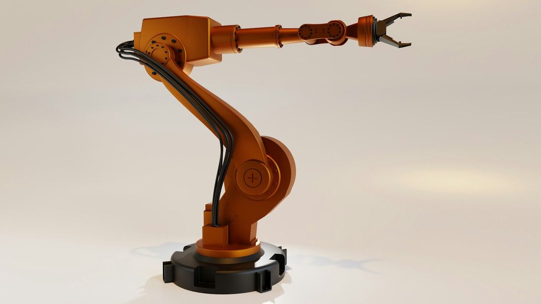Model of an industrial robot arm on a table